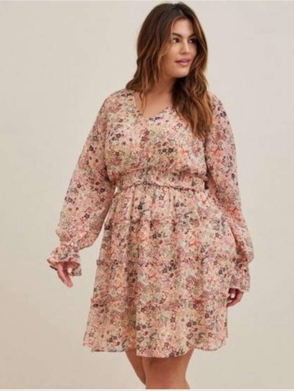 Torrid | Floral Lurex Chiffon Tiered V Neck Mini Dress Size 2